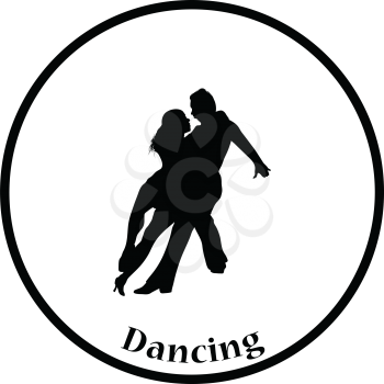 Dancing pair icon. Thin circle design. Vector illustration.