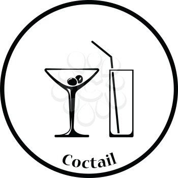 Coctail glasses icon. Thin circle design. Vector illustration.
