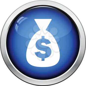 Money bag icon. Glossy button design. Vector illustration.