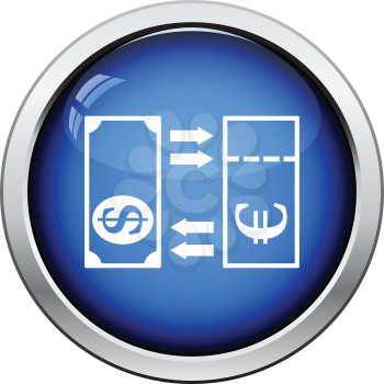 Currency exchange icon. Glossy button design. Vector illustration.
