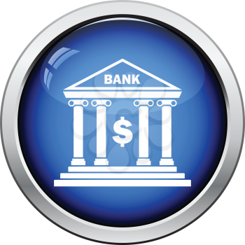 Bank icon. Glossy button design. Vector illustration.