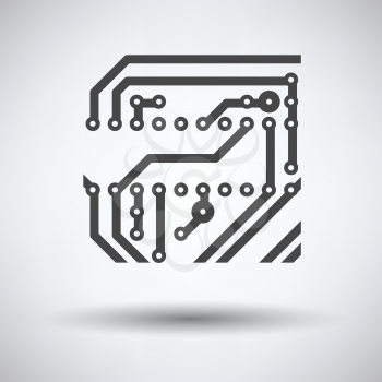 Circuit board icon on gray background, round shadow. Vector illustration.