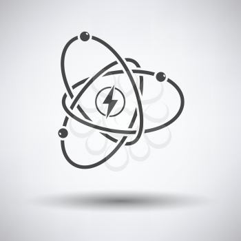 Atom energy icon on gray background, round shadow. Vector illustration.