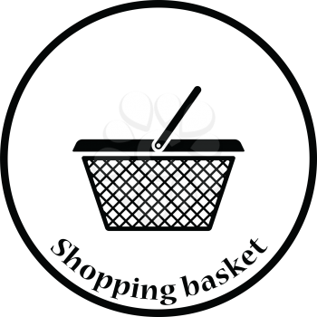 Shopping basket icon. Thin circle design. Vector illustration.