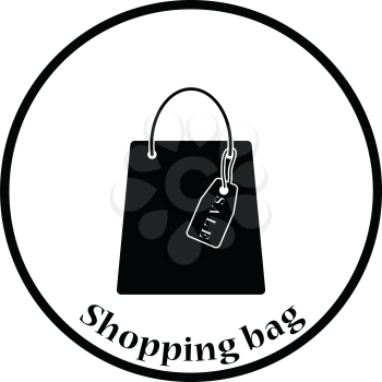 Shopping bag with sale tag icon. Thin circle design. Vector illustration.