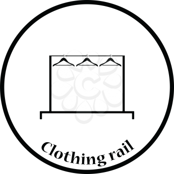 Clothing rail with hangers icon. Thin circle design. Vector illustration.