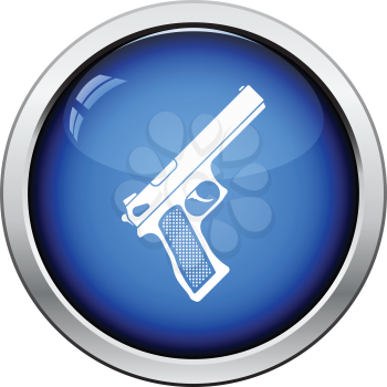 Gun icon. Glossy button design. Vector illustration.