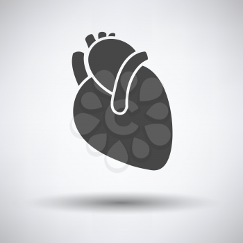 Human heart icon on gray background, round shadow. Vector illustration.