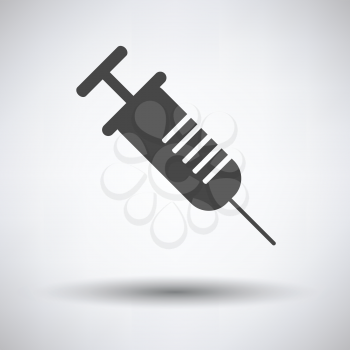 Syringe icon on gray background, round shadow. Vector illustration.