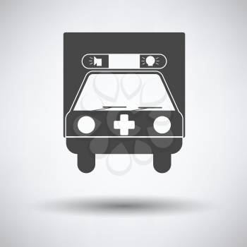 Ambulance car icon on gray background, round shadow. Vector illustration.