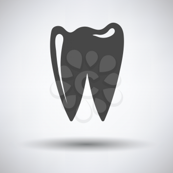 Tooth icon on gray background, round shadow. Vector illustration.