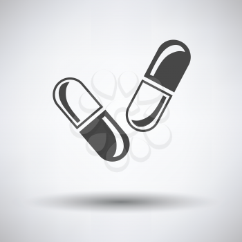 Pills icon on gray background, round shadow. Vector illustration.