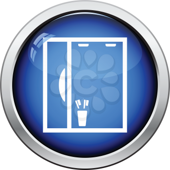 Bathroom mirror icon. Glossy button design. Vector illustration.