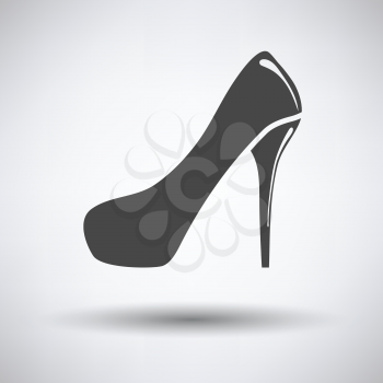 Female shoe with high heel icon on gray background, round shadow. Vector illustration.