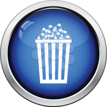 Cinema popcorn icon. Glossy button design. Vector illustration.