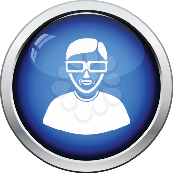 Man with 3d glasses icon. Glossy button design. Vector illustration.