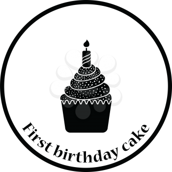 First birthday cake icon. Thin circle design. Vector illustration.
