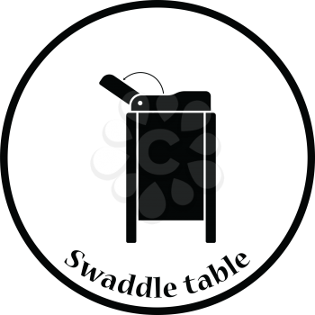 Baby swaddle table icon. Thin circle design. Vector illustration.