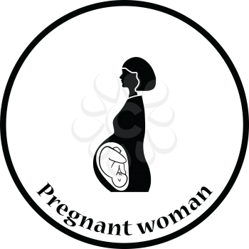 Pregnant woman with baby icon. Thin circle design. Vector illustration.