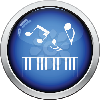 Icon of Piano keyboard. Glossy button design. Vector illustration.
