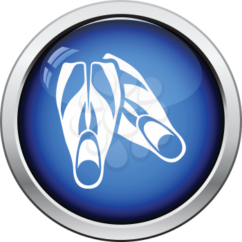 Icon of swimming flippers . Glossy button design. Vector illustration.