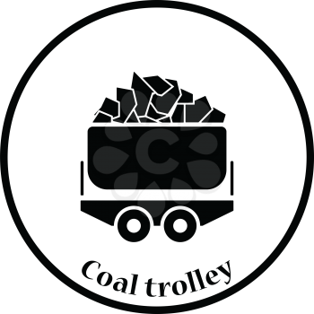 Mine coal trolley icon. Thin circle design. Vector illustration.