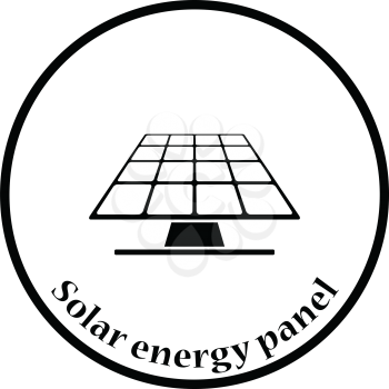 Solar energy panel icon. Thin circle design. Vector illustration.