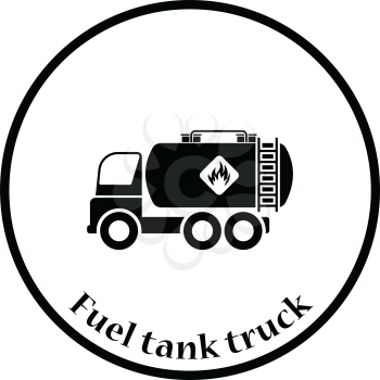 Fuel tank truck icon. Thin circle design. Vector illustration.