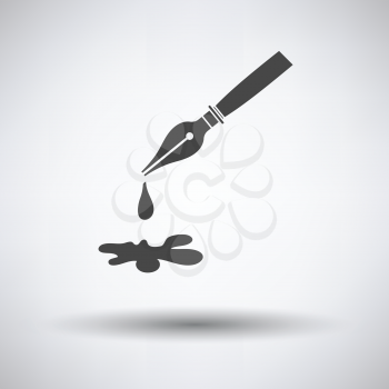 Fountain pen with blot icon on gray background, round shadow. Vector illustration.