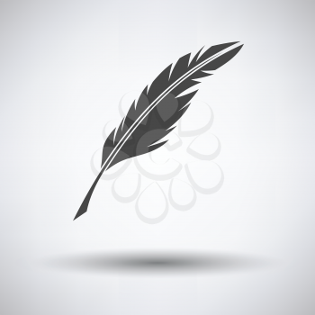 Writing feather icon on gray background, round shadow. Vector illustration.