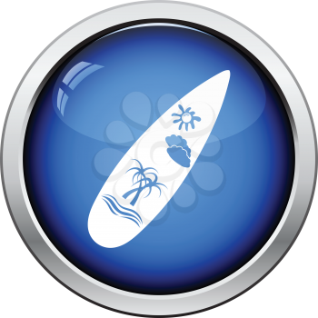 Surfboard icon. Glossy button design. Vector illustration.
