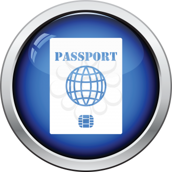 Passport with chip icon. Glossy button design. Vector illustration.