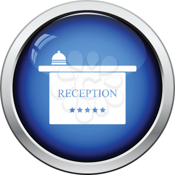 Hotel reception desk icon. Glossy button design. Vector illustration.