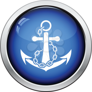 Sea anchor with chain icon. Glossy button design. Vector illustration.