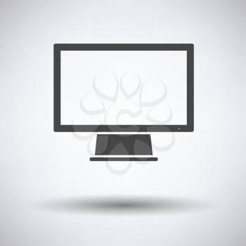 Monitor icon on gray background, round shadow. Vector illustration.