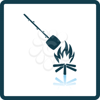 Camping fire with roasting marshmallow icon. Shadow reflection design. Vector illustration.