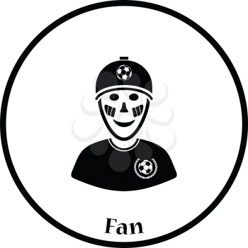 Football fan with painted face by italian flags icon. Thin circle design. Vector illustration.