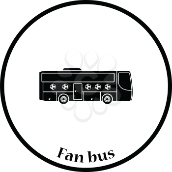 Football fan bus icon. Thin circle design. Vector illustration.