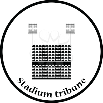 Stadium tribune with seats and light mast icon. Thin circle design. Vector illustration.