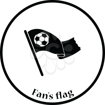 Football fans waving flag with soccer ball icon. Thin circle design. Vector illustration.