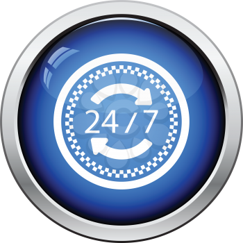 24 hour taxi service icon. Glossy button design. Vector illustration.