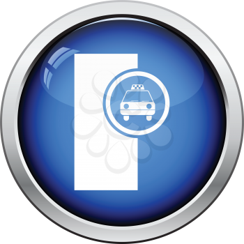 Taxi station icon. Glossy button design. Vector illustration.