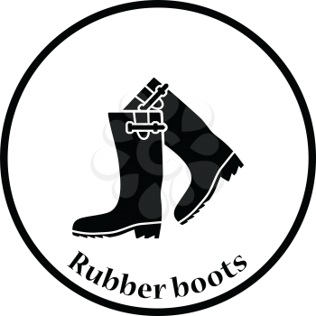 Hunter's rubber boots icon. Thin circle design. Vector illustration.