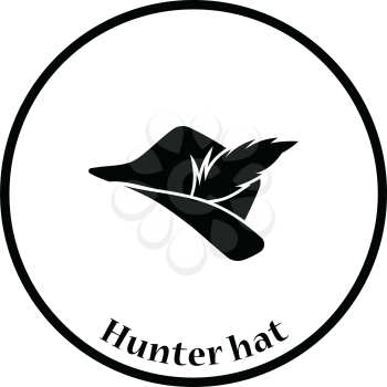 Hunter hat with feather  icon. Thin circle design. Vector illustration.