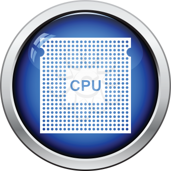 CPU icon. Glossy button design. Vector illustration.