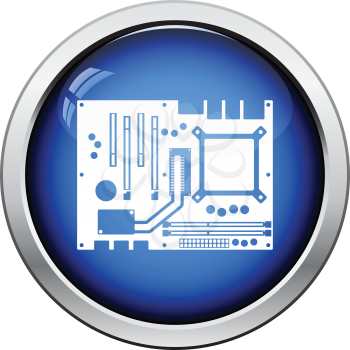 Motherboard icon. Glossy button design. Vector illustration.
