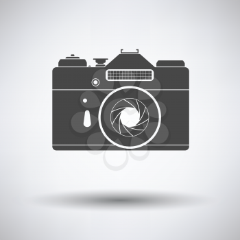 Icon of retro film photo camera on gray background, round shadow. Vector illustration.