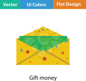 Birthday gift envelop icon with money  . Flat color design. Vector illustration.