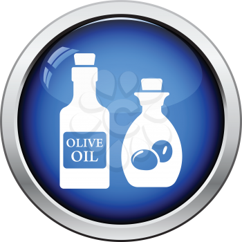 Bottle of olive oil icon. Glossy button design. Vector illustration.