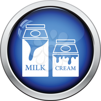 Milk and cream container icon. Glossy button design. Vector illustration.